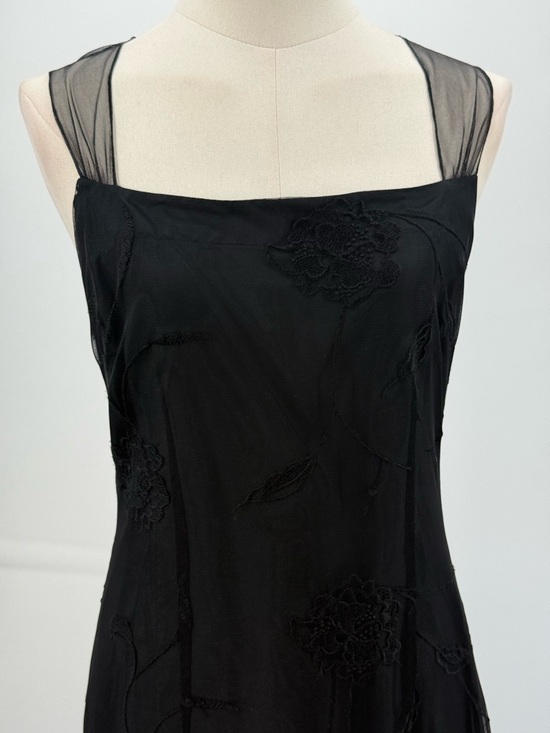 VTG Lauren Ralph Lauren Sophisticated Black Sheer Floral Maxi Evening Dress SZ 4 - Picture 7 of 17